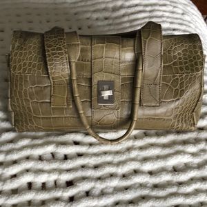 Roberta Gandolfi Italian leather. Croc embossed olive‎ green hand bag. LG.EUC.